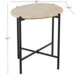 Beige Marble Round Side End Accent Table with Black Metal Support - Image 4