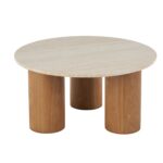 Brown Wood Living Room Coffee Table with Beige Round Marble Top - Image 3