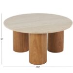 Brown Wood Living Room Coffee Table with Beige Round Marble Top - Image 4