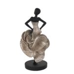 Black Polyresin Dancer Decorative Sculpture with Silver Dress - Image 3