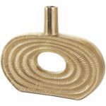 Gold Aluminum Metal Geometric Circular Decorative Vase with Linear Etchings - Image 3