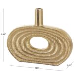 Gold Aluminum Metal Geometric Circular Decorative Vase with Linear Etchings - Image 4