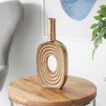 Gold Aluminum Metal Geometric Circular Decorative Vase with Linear Etchings