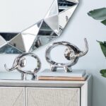 Silver Porcelain Ceramic Elephant Decorative Sculpture, Set of 2