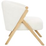 White Polyester Rounded Boucle Living Room Accent Chair with Angled Wooden Legs - Image 2