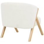 White Polyester Rounded Boucle Living Room Accent Chair with Angled Wooden Legs - Image 3