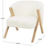 White Polyester Rounded Boucle Living Room Accent Chair with Angled Wooden Legs - Image 4