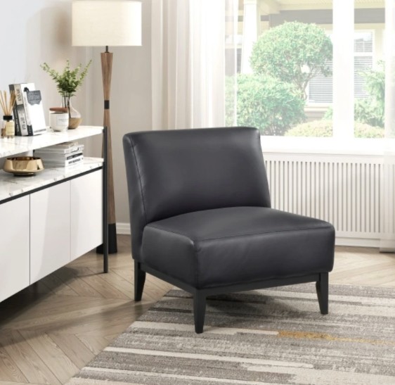 1129BLK-1 Houghton Full Leather Accent Chair - Black - Image 1