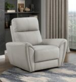 Essex Light Gray Top-Grain Leather 2-Piece Sectional & Right Chaise W/Swivel Glider Chair - Image 2