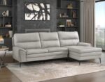 Essex Light Gray Top-Grain Leather 2-Piece Sectional & Right Chaise W/Swivel Glider Chair