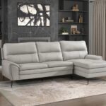 Essex Light Gray Top-Grain Leather 2-Piece Sectional & Right Chaise W/Swivel Glider Chair
