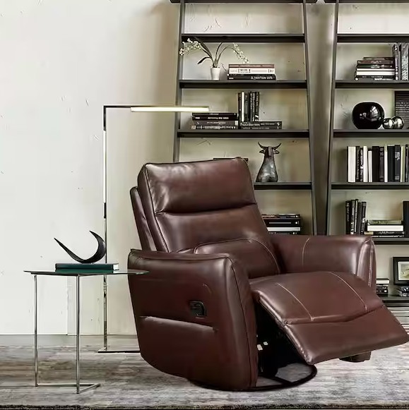 9713ABRW-1SW-1 Dark Brown Leather Swivel Glider Recliner - Image 1