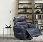 Dark Blue Leather Swivel Glider Recliner