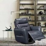 Dark Blue Leather Swivel Glider Recliner