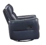 Dark Blue Leather Swivel Glider Recliner - Image 2