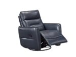 Dark Blue Leather Swivel Glider Recliner - Image 5
