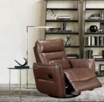 Toffee Brown Leather Swivel Glider Recliner