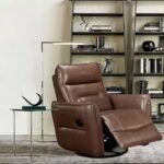 Toffee Brown Leather Swivel Glider Recliner