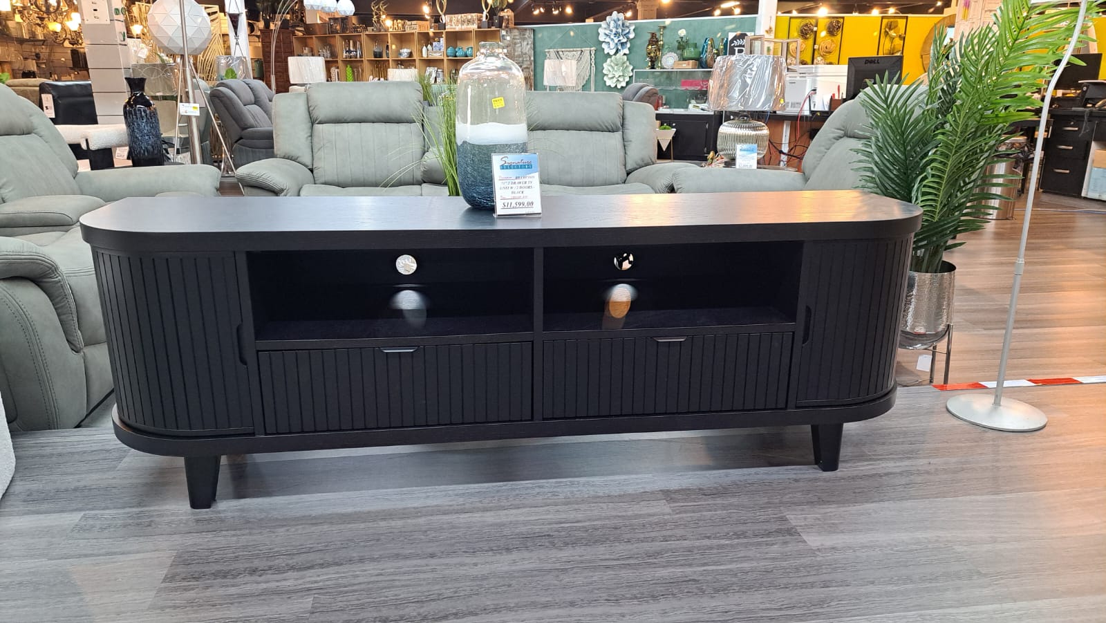 BRAMPTON TV UNIT - 2 Brampton 71" 2-Drawer TV Unit W/ 2 Doors - Black - Image 1