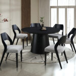 Halo 7pc Round Dining W/ Upholstered Side Chairs - Black