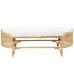 Brown Rattan Handmade Oval Home Bench with White Fabric Cushion - Image 2