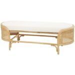 Brown Rattan Handmade Oval Home Bench with White Fabric Cushion - Image 3