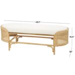 Brown Rattan Handmade Oval Home Bench with White Fabric Cushion - Image 4