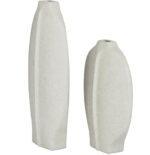White Ceramic Abstract Textured Decorative Vase, Set of 2 18", 13"H - Image 3
