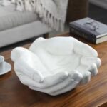 White Polystone Hands Open Decorative Sculpture