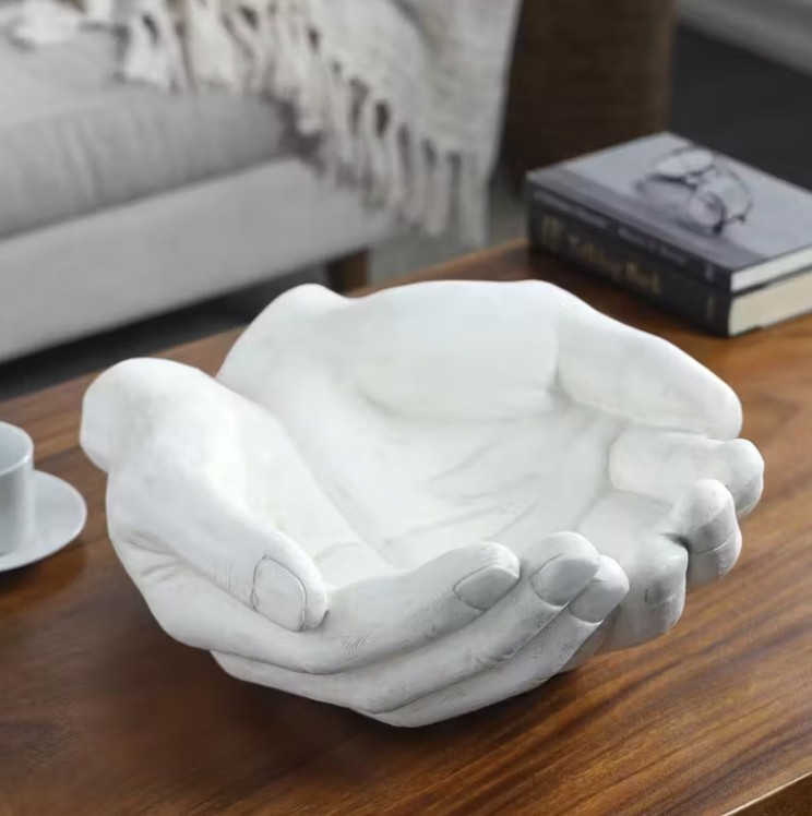 86202 White Polystone Hands Open Decorative Sculpture - Image 1